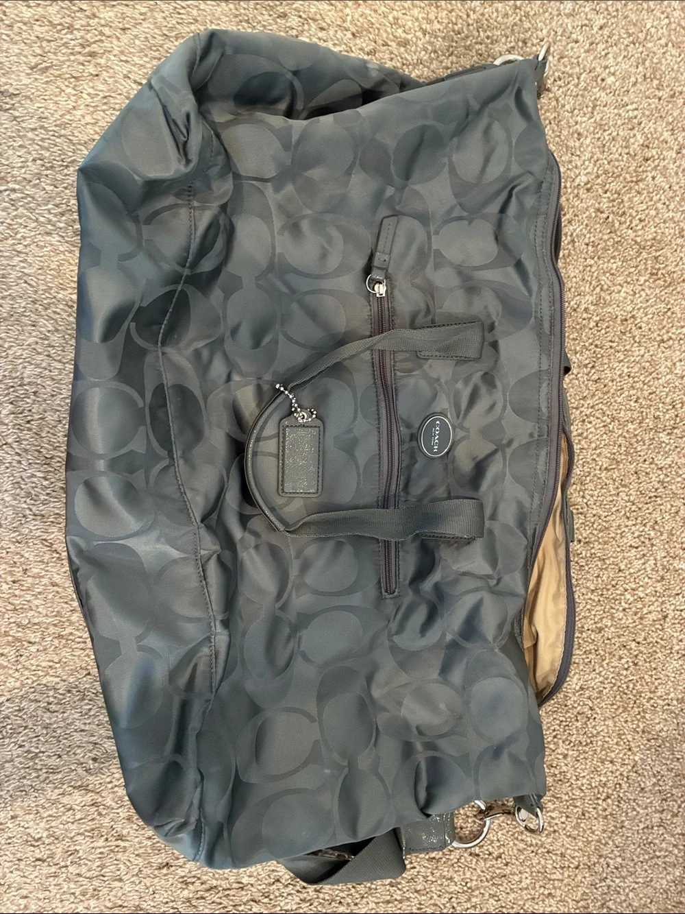Coach Charcoal Signature Nylon Duffel Bag